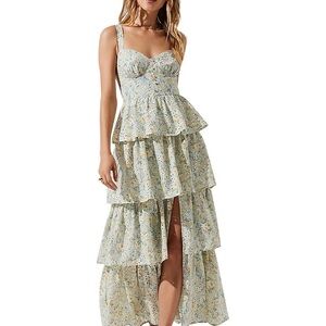 Astr Green Ruffled Tiered Midi Dress Sweetheart Neckline
